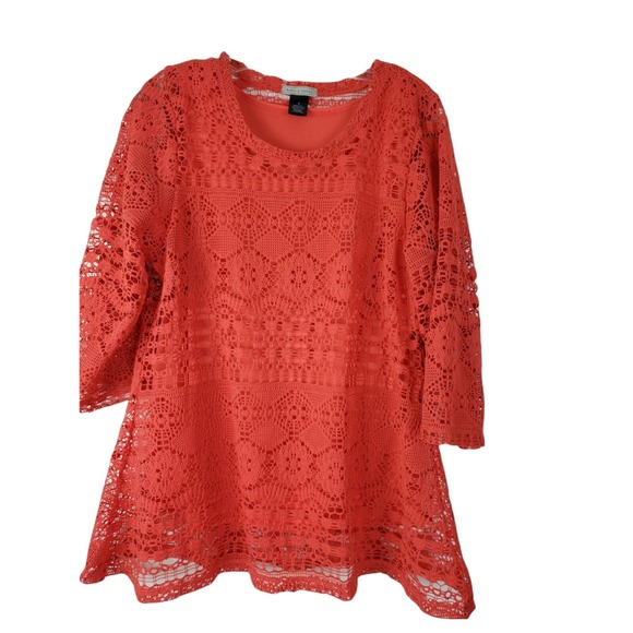Kate & Henry Women's Coral Orange Lace Overlay Cami Blouse Size M - Picture 1 of 7